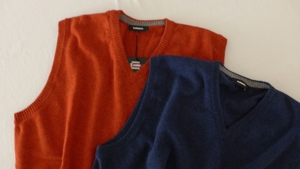 Pullunder NEU 100 % Lambswool Pullover ohne Ärmel Gr 56 / XL-XXL V-Ausschnitt Walbusch Blau + Ziegel Bild 3