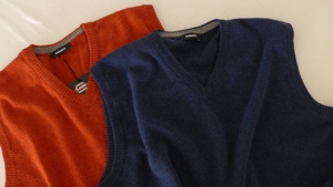 Pullunder NEU 100 % Lambswool Pullover ohne Ärmel Gr 56 / XL-XXL V-Ausschnitt Walbusch Blau + Ziegel Bild 2