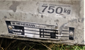 Anhänger Heinemann, 750kg, ungebremst Bild 5