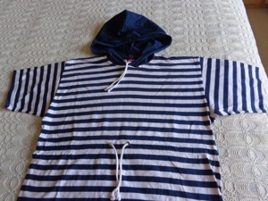 Shirt Kapuzenshirt Hoodie ca. Gr. 140 marineblau-weiß-gestreift Bild 3