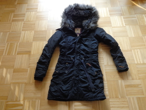 Longjacke, Parka, Kurz-Mantel mit Fell-Kapuze, Gr. M bzw. ca. Gr. 36, schwarz, Marke: khujo
