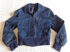 #Damen - Vintage - Jacke, Blouson, Wildlederjacke, RV, ca. Gr. XXXS bzw. ca. Gr. 30/32, blau
