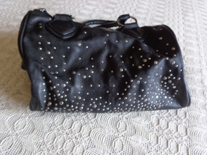 Tasche, Handtasche, Bowling-Bag, Kunstleder, schwarz, Steinchen Bild 2