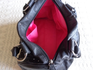 Tasche, Handtasche, Bowling-Bag, Kunstleder, schwarz, Steinchen Bild 5