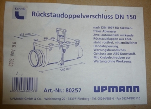 Rückstaudoppelverschluss Upmann 80257 DN 150 für KG Rohre Bild 4