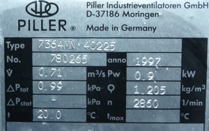 Radialgebläse PILLER 7364MN 40225, 1,5 kW, 380 V, 400 V, Ventilator, Radial Gebläse Radialventilator Bild 10