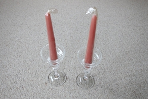2 Kerzen-Kelche Decoré Bleikristall mit rosa Kerze Bild 1