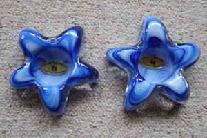 2 Glas Stern Teelichthalter blau weiß Schmiedefeld Thüringer Handarbeit Bild 1