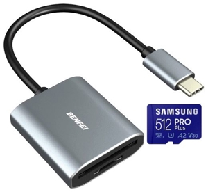 OTG USB 3.0 Typ C, DUAL Speicherkartenleser BENFEI, Samsung PROPlus MicroSDXC 512GB, 160MB s Bild 1