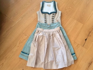 Dirndl von Krüger, Gr. 38, kurz (60er), 3-Teiler, petrol-beige