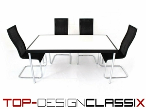 wie neu! Architekten Designer Tisch Chrom weiße Glasplatte Eiche