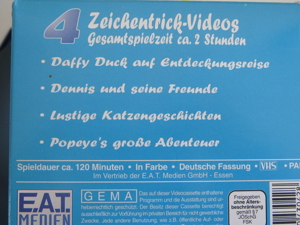 4 Orginal - VHS - VIDEOCASSETTEN au der SERIE " ZEICHENTRICK-VIDEOS "