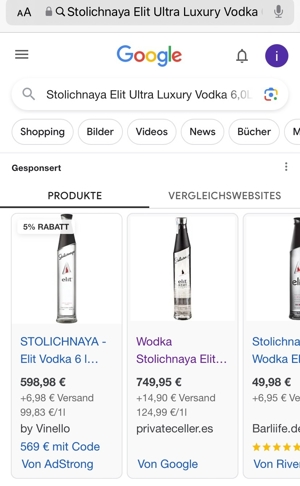 Stolichnaya Elit Ultra Luxury Vodka 6,0L Bild 1