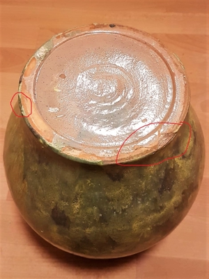 schöne alte, melierte Steingut-Boden-Vase mit Glasur Bild 5