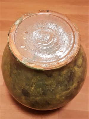 schöne alte, melierte Steingut-Boden-Vase mit Glasur Bild 3