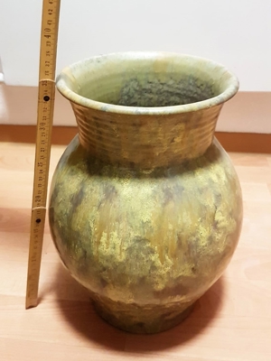 schöne alte, melierte Steingut-Boden-Vase mit Glasur Bild 2