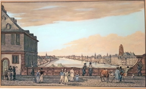 Lithografie Carl MORGENSTERN Frankfurt Main Vedute Alte Brücke Grafik Bild Hessen Stadt