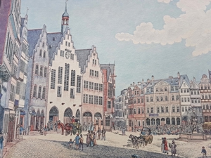 Kupferstich Koloriert Friedrich Wilhelm Delkeskamp Ansicht Römerbergs Nicolaikirche zu Frankfurt Bild 6