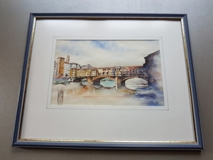 2x Aquarell Gemälde Italien Toskana Ponte Vecchio in Florenz signiert 1994 Rahmen Miniaturbild