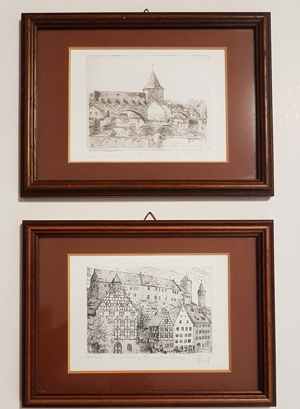 Set Radierung Grafik Nürnberg Altstadt Sebald Burg Franken Original Bild Signiert Limitiert