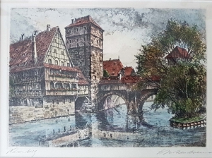 2x Nürnberg Altstadt Burg Grafik Stiche Edeldruck Bild Kunst Rahmen Franken Kunst Bild 5