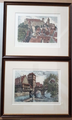 2x Nürnberg Altstadt Burg Grafik Stiche Edeldruck Bild Kunst Rahmen Franken Kunst