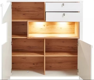 NEU: Edles Highboard in Weiß /Holz, Beleuchtung, 2 Türen und 2 Schubladen Bild 3