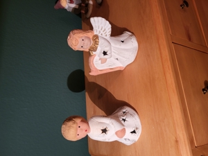 2 Keramik Engel für Teelicht 17,5 cm