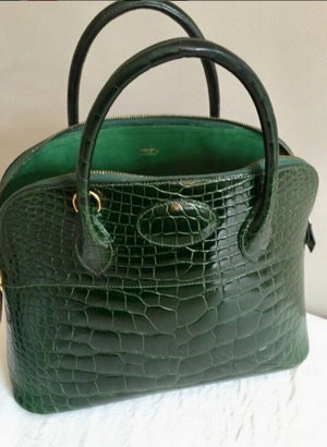 HERMES Bolide Bag Crocodile Pine Green removable shoulder strap double handle Bild 4