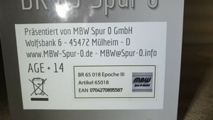 MBW 65018 Spur 0 DB Dampflok BR 65 Betr.-Nr. BR 65 018 in OVP Bild 5