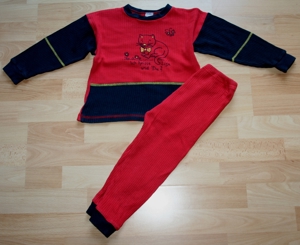 Roter Schlafanzug - Größe 92 - Pyjama - 2teilig - "Katze" Bild 5