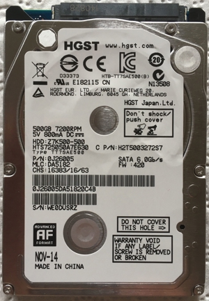 Notebook-HDD HGST Travelstar Z7K500 500GB, SATA