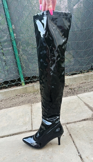 Gr. 41,5 - 42, sexy High Heels Overknee Stiefel - LACK schwarz Bild 5