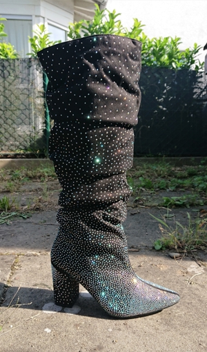 Gr. 38 + 40, sexy High Heels Stiefel, GLITZER schwarz + beige ( Sergio Todzi ) bling-bling ohne Ende Bild 7