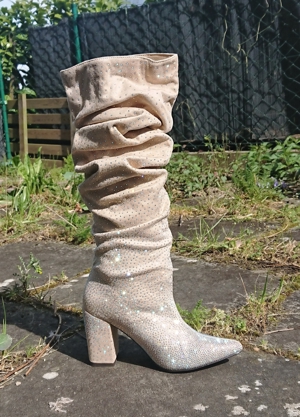 Gr. 38 + 40, sexy High Heels Stiefel, GLITZER schwarz + beige ( Sergio Todzi ) bling-bling ohne Ende Bild 13
