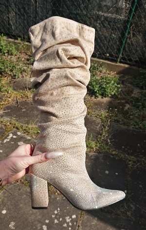 Gr. 38 + 40, sexy High Heels Stiefel, GLITZER schwarz + beige ( Sergio Todzi ) bling-bling ohne Ende Bild 19