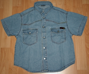 Blaues Jeans-Hemd - Größe 110 - Sommer-Hemd - mit Rückenmotiv Bild 1