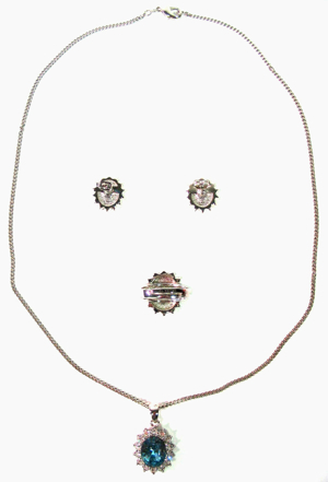 Schmuckset Modeschmuck: Kette + Anhänger + Ring + Ohrringe Strass hellblau weiß - NEU Bild 3