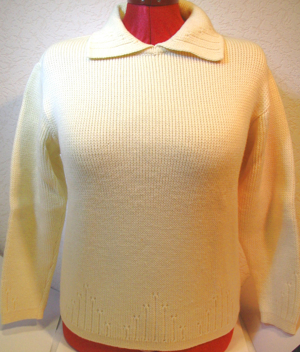 Warmer Damen Strickpullover wollweiß - Wolle - Gr. 38   40 mit Kragen + Strickmuster