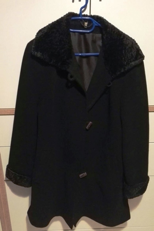 Damen Mantel Jacke schwarz mit Kunstpelzbesatz Größe 40 mit Kaschmir, Schurwolle Bild 4