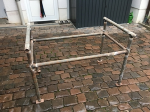 Werkbank Tisch Holz Platte Rund Stahl Gestell Werkstatt Arbeit Bild 6