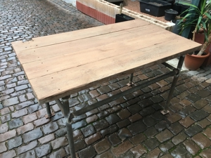 Werkbank Tisch Holz Platte Rund Stahl Gestell Werkstatt Arbeit Bild 4