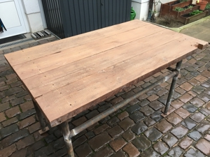 Werkbank Tisch Holz Platte Rund Stahl Gestell Werkstatt Arbeit Bild 3