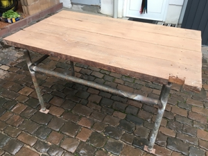Werkbank Tisch Holz Platte Rund Stahl Gestell Werkstatt Arbeit Bild 2
