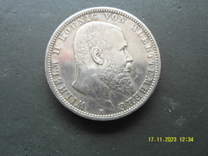 Wilhelm II König von Württemberg 5 Mark Silbermünze, Prägung F - 1913 Bild 1