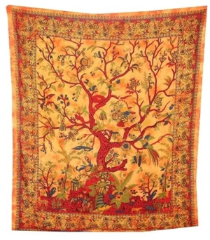  neu: Decke 100% Premium Cotton Tapestry Tree of Life Lebensbaum rot-orange ca.230x205