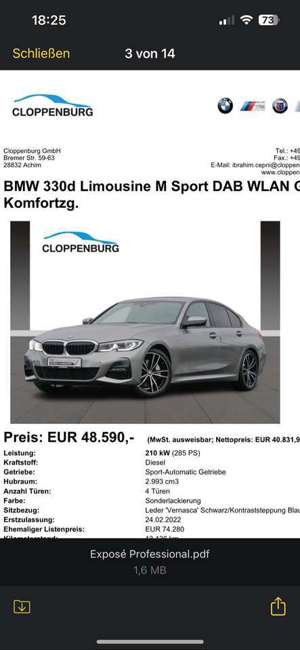 BMW 330 330d M Sport Laser  Sonderlackierung Notverkauf . Bild 1