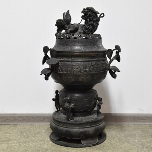 Großer Bronze Räucherkessel mit figürlichem Deckel, China Bild 3
