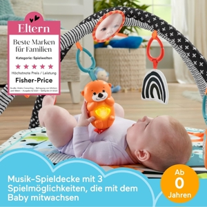 Fisher-Price Tierfreunde Kontrast-Spieldecke | Spielbogen Baby Spielzeug mit Musik und Licht | Krabb Bild 2