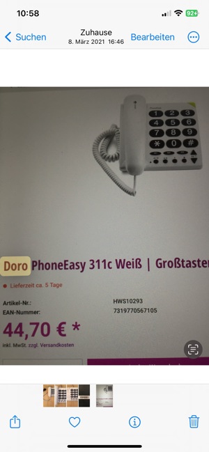 Doro PhoneEasy 311C weiß Grosstasten Telefon Bild 5